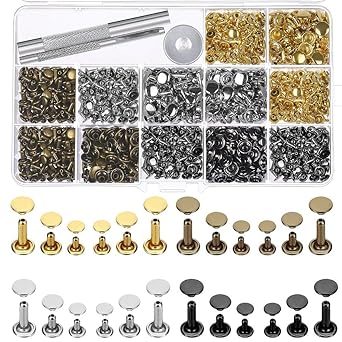 Selizo 480 Sets Small Double Cap Leather Rivets 4 Colors 3 Sizes (Cap Diameter: 6mm/8mm/8mm) Tubular Metal Studs with 3 Pieces Setting Tool Kit for Leather Craft Repairs Decoration Selizo 480 Sets Small Double Cap Leather Rivets 4 Colors 3 Sizes (Cap Diameter: 6mm/8mm/8mm) Tubular Metal Studs with 3 Pieces Setting Tool Kit for Leather Craft Repairs Decoration