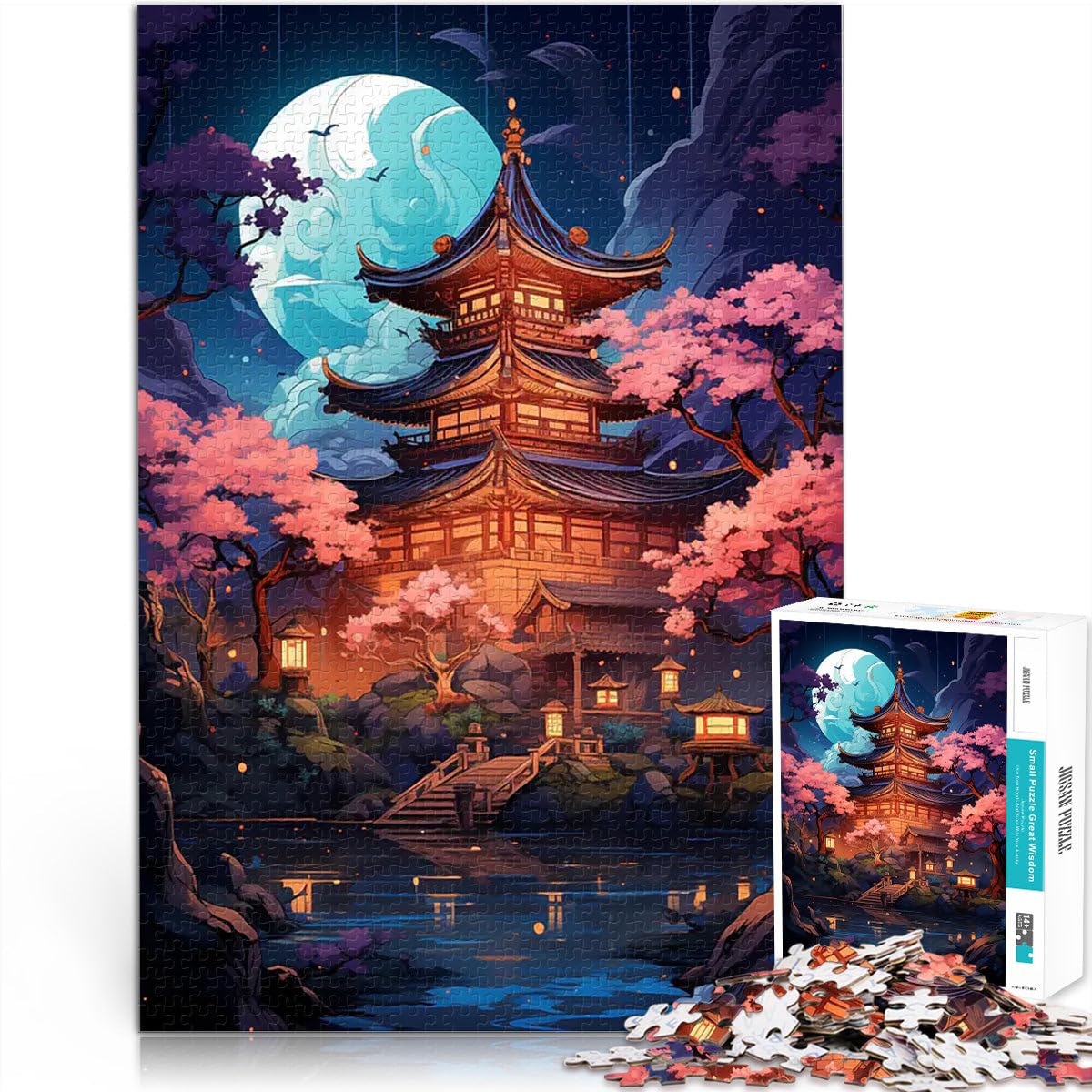 1000 Piece Jigsaw Puzzles for teenagers Japanese Pagoda Night Scene Entspannungsspiele Eltern-Kind-Interaktion52x38cm — image 1