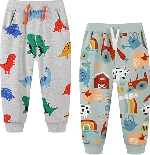 Toddler Boys Cotton Pants Little Kids Casual Trousers Active Baggy Jogging Sweatpants Pull-On Jogger Sweat Pants 2 Pack