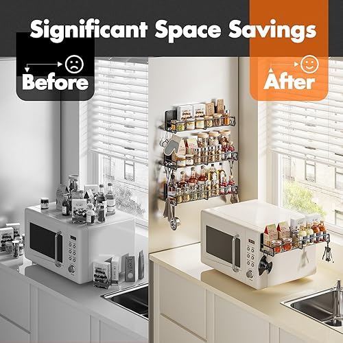 Miniatura 2 de SUNALLY Estante magnético para especias para refrigerador, paquete de 6 estantes magnéticos para refrigerador con ganchos, estante organizador de