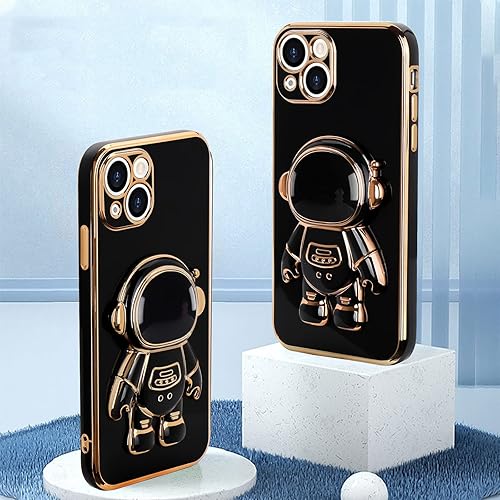 Miniatura 2 de Funda para iPhone 15, lindo soporte de astronauta 3D con 2 protectores de pantalla protección de cámara Soporte de silicona suave a prueba de golpes