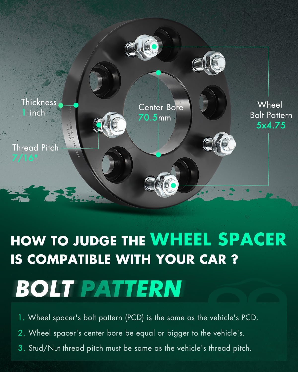SCITOO 2pcs 5x4.75 Wheel spacers 1" Bore 70.5mm Studs 7/16" 5Lug Wheel Spacers No Hubcentric Fit for 442 1964-1971, for Cutlass 1962-1981, for Bel Air 1951-1975, for Biscayne 1958-1971
