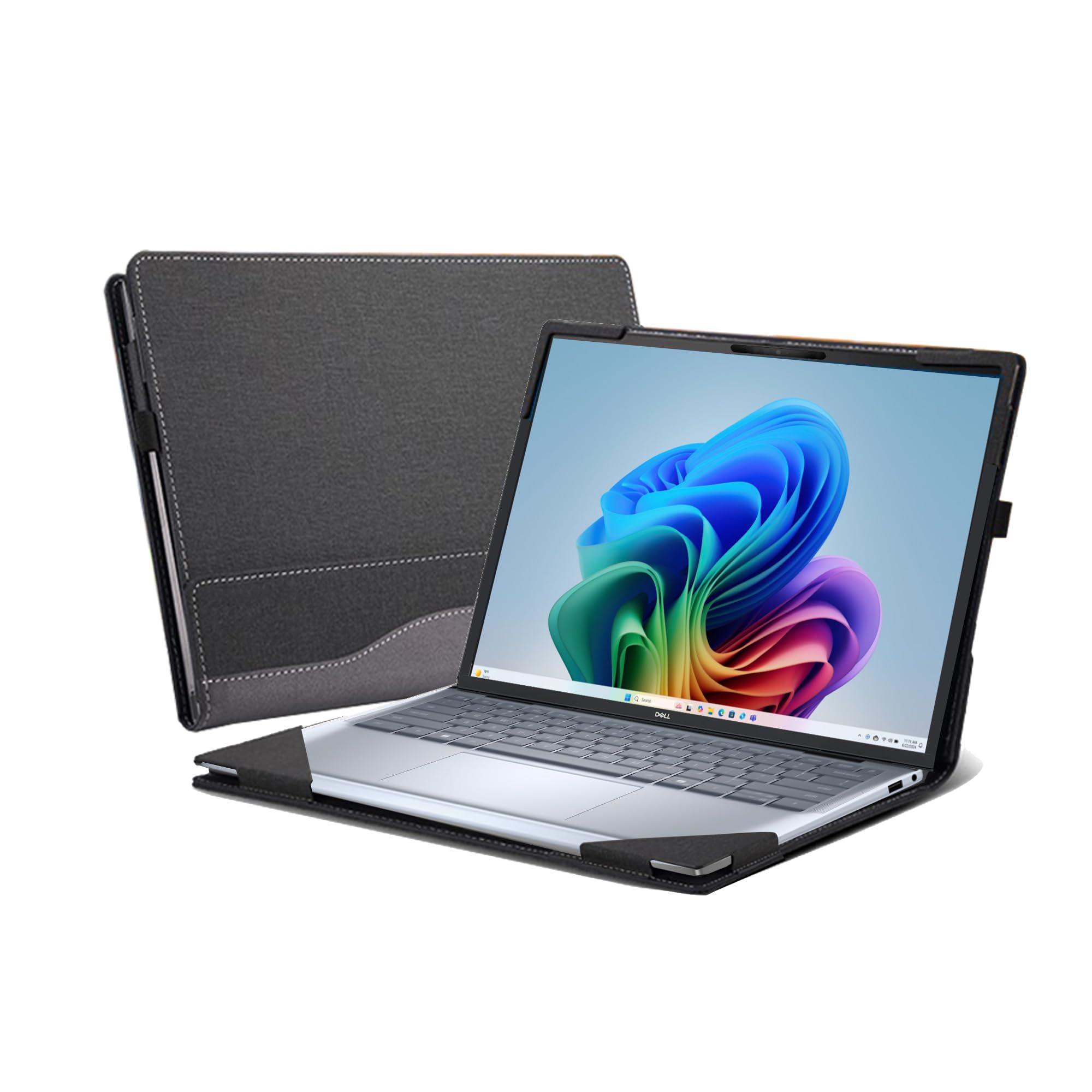 Laptop Cover for DELL Inspiron 14 Plus Laptop 7441 2-in-1 All Inclusive Drop Case 14" PU Leather Inside Pocket Cover (Dark Gray)