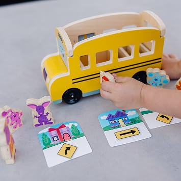 Melissa & Doug Blue's Clues & You! Wooden Pull-Back School Bus (9 Pieces)
