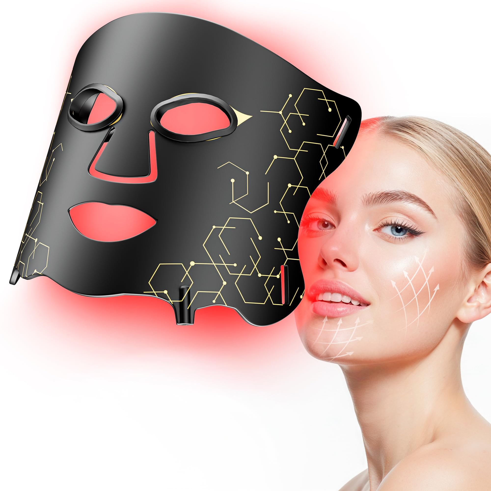 LED Light Therapy mask (E106A) for Face, LED Light Therapy Mask with Adjustable Brightness and Timer, Soft Silicone Red Light Therapy Mask for Home &amp; Travel, Black