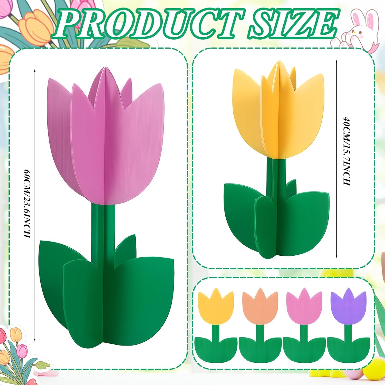 4 Pcs Large 3D Outdoor Tulips Yard Signs 23.62 Inch and 15.75 Inch Rustic Giant Paper Flowers Decoration Farmhouse Flowers Decoration for Easter Spring Party Office Home Garden