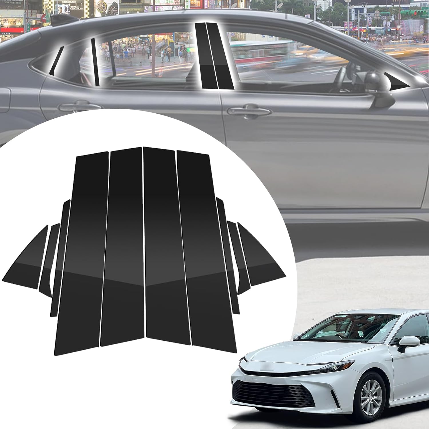 10pcs Glossy Black Exterior Door Window Pillar Posts Molding Cover Panel Trim Stickers Side Door Window Cover Trim Kits for Toyota Camry SE XSE XL XV-I Sport 2025 XV80 Accessories