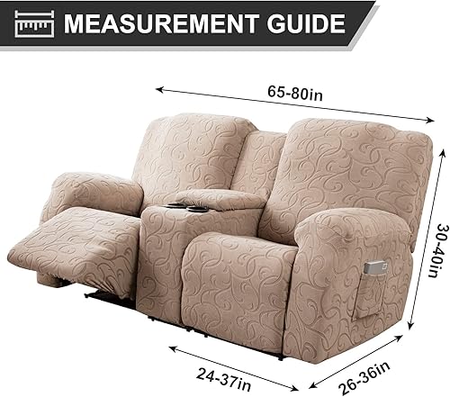 Miniatura 6 de Funda de sofá reclinable con consola central, funda de sofá reclinable de jacquard de 2 plazas con bolsillos, funda elástica y lavable, protector de