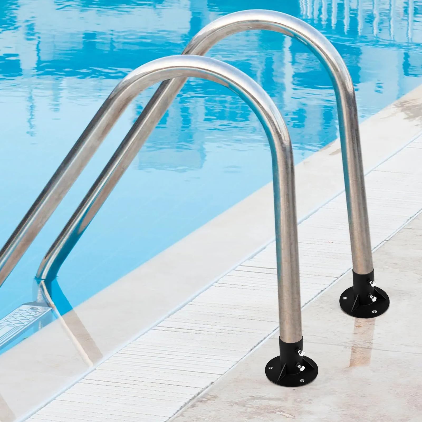 2 Bases de Montaje de 52 mm para Bandera de Valla Resistente, Anclaje de Fijación de Escalera de Piscina, Brida de Piso de Barandilla de Metal