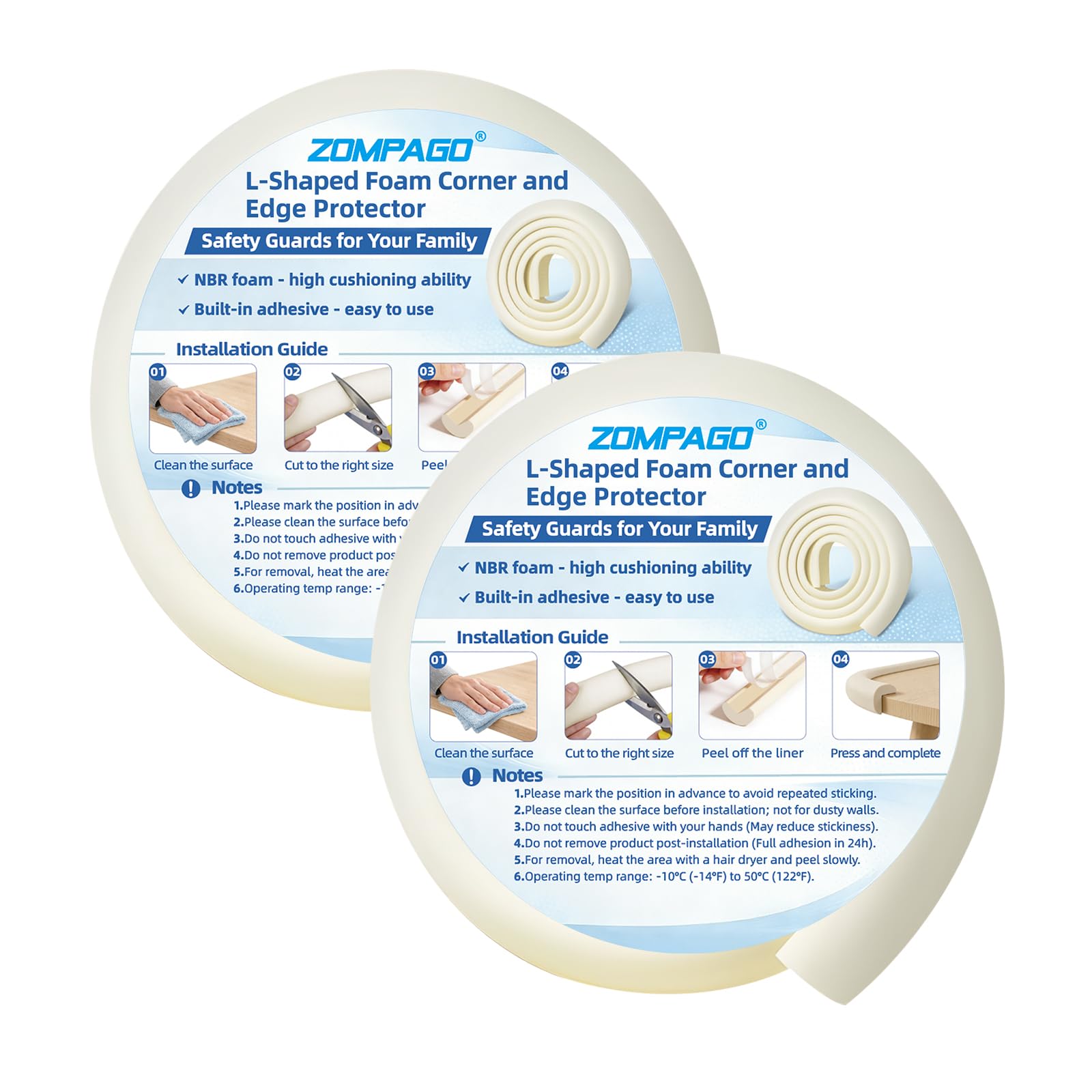 ZOMPAGO 4m Baby Proofing Edge & Corner Protectors, Anti-Collision Foam Bumper Strip, Self-Adhesive Child Safety Guards for Nursery,Kitchen,Wall Corner,Table,and Fireplaces, L-Shaped, OffWhite