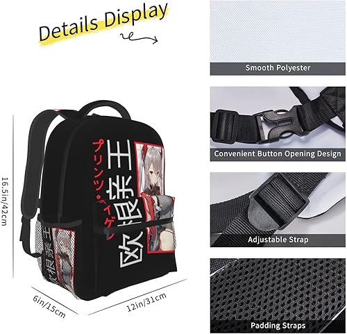 Miniatura 3 de Mochila japonesa de anime Azur Lane Mochilas para niños y niñas, mochila unisex de lona multiusos, color negro, Negro -, Mochilas Daypack