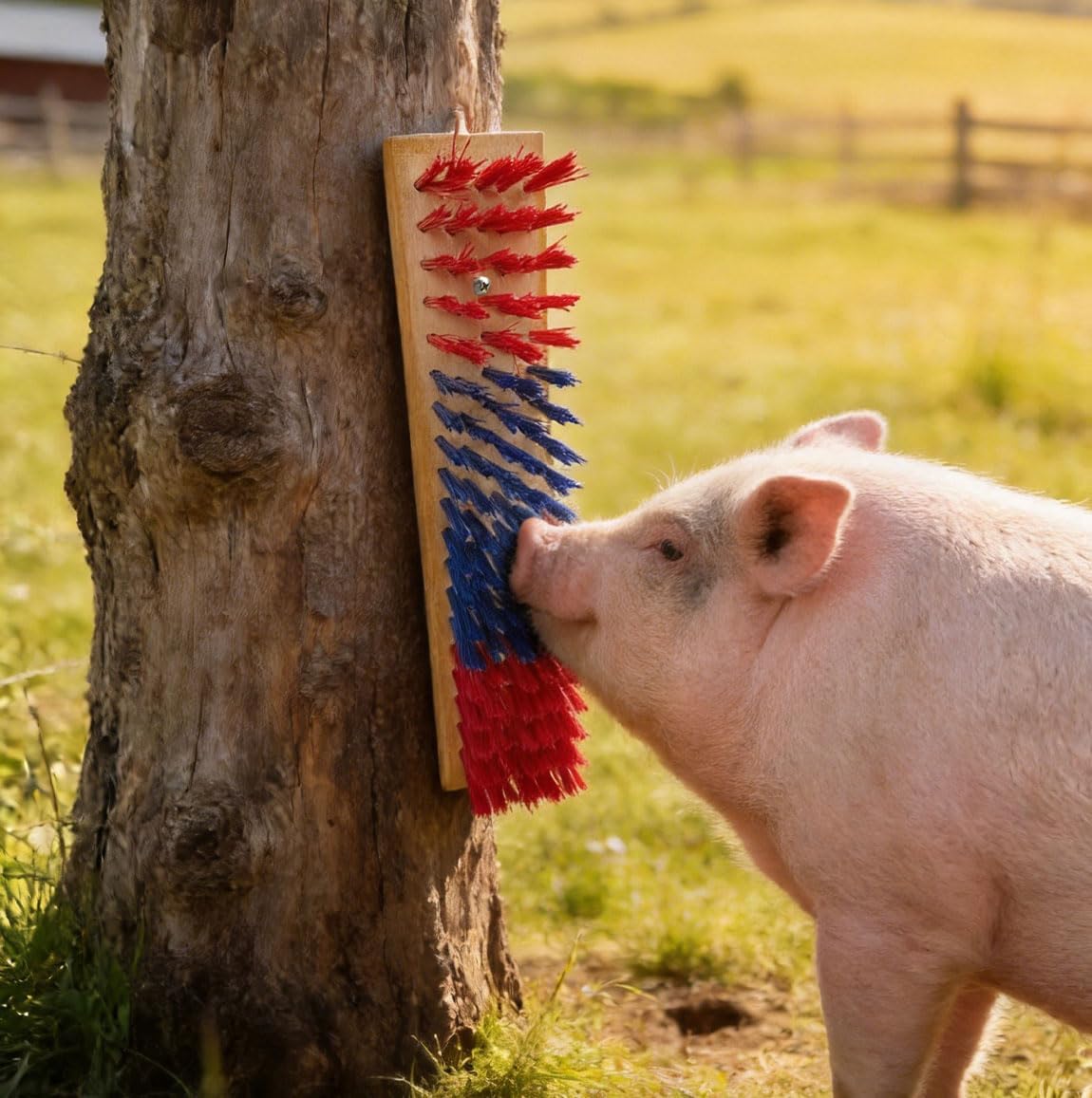 2PCS Pig Enrichment Toy, 11.8” 2-in-1 Self-Grooming & Scratch Brush for Mini Pigs, Cats & Dogs to Reduces Stress , Wooden Base with Wood Wax Oil Finish, Pre-Drilled Holes & 8 Screws, Firm Bristles