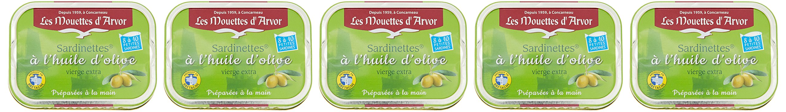 Les Mouettes d'Arvor Sardinettes à l'Huile d'Olive 100 g - Lot de 5