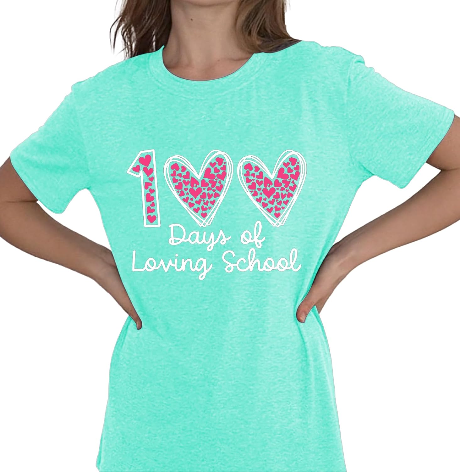 Womens Valentines Shirt -Pink Love Heart Graphic Tshirts Funny Teen Girl's Holi Vacation Casual Outfit Pink - Image 4