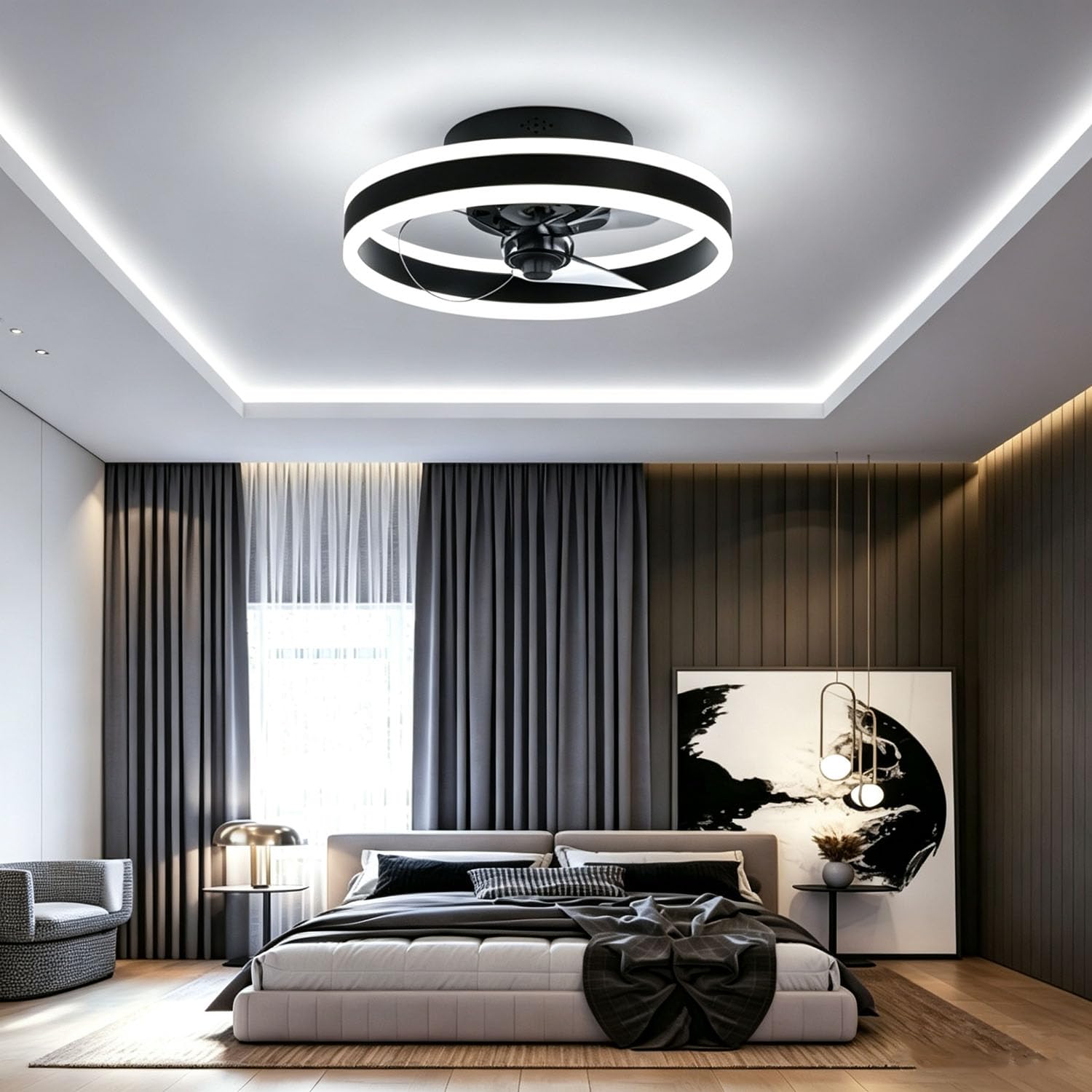 Piptyllite Modern Minimalist Ceiling Fan Light, 2-in-1 Fan & Light for Living Room and Dining Room,Black