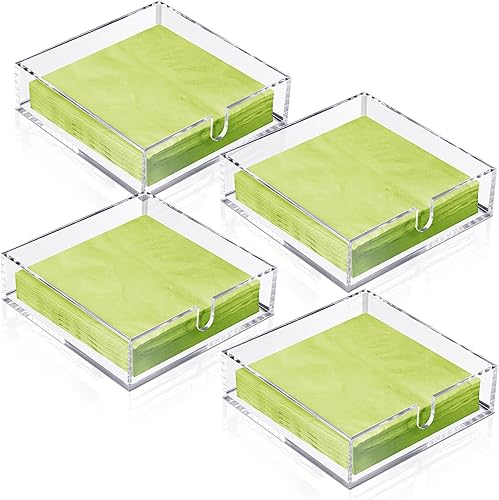 Servilletero acrílico para mesa de cóctel, servilletero, cuadrado, rectangular, para cena, cocina, baño, restaurante, bar (4 piezas, 7 x 7 pulgadas)