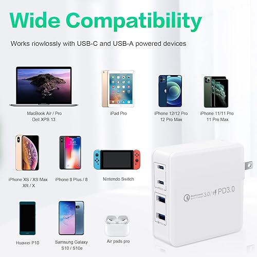 Miniatura 7 de Fancy Buying Cargador USB C, GaN tipo C Fast PD Charger 100 W 4 puertos GaN, bloque de carga rápido USB C para iPhone 1212 Pro12 Pro MaxSE11XRXS,