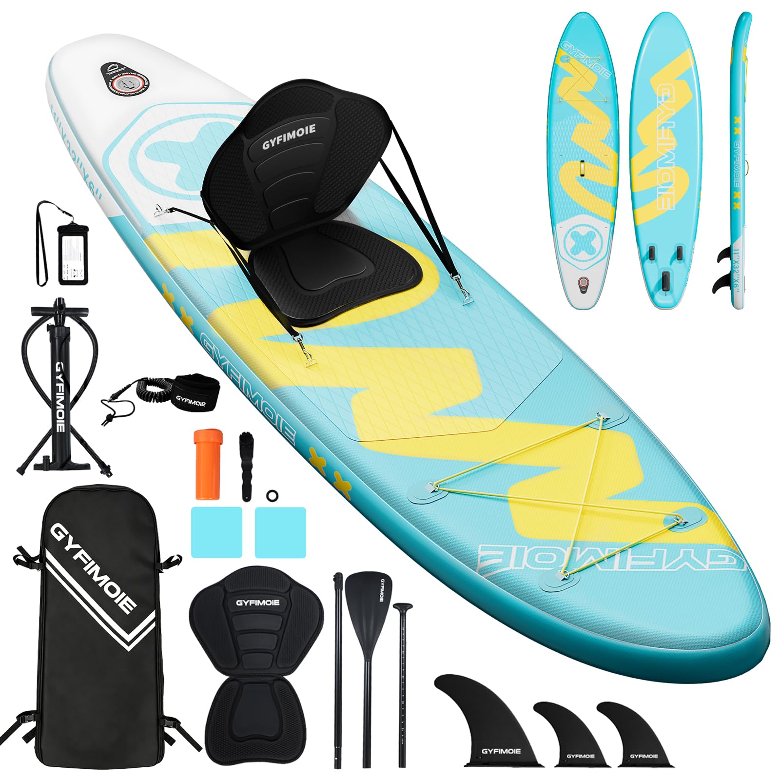 Gyfimoie Stand Up Paddle Board with Seat, Inflatable Board with All Accessories Kits 335cm Paddleboard with Hand Pump, Backpack, Non-Slip Deck for Adults & Youth of All Levels (Sunny)