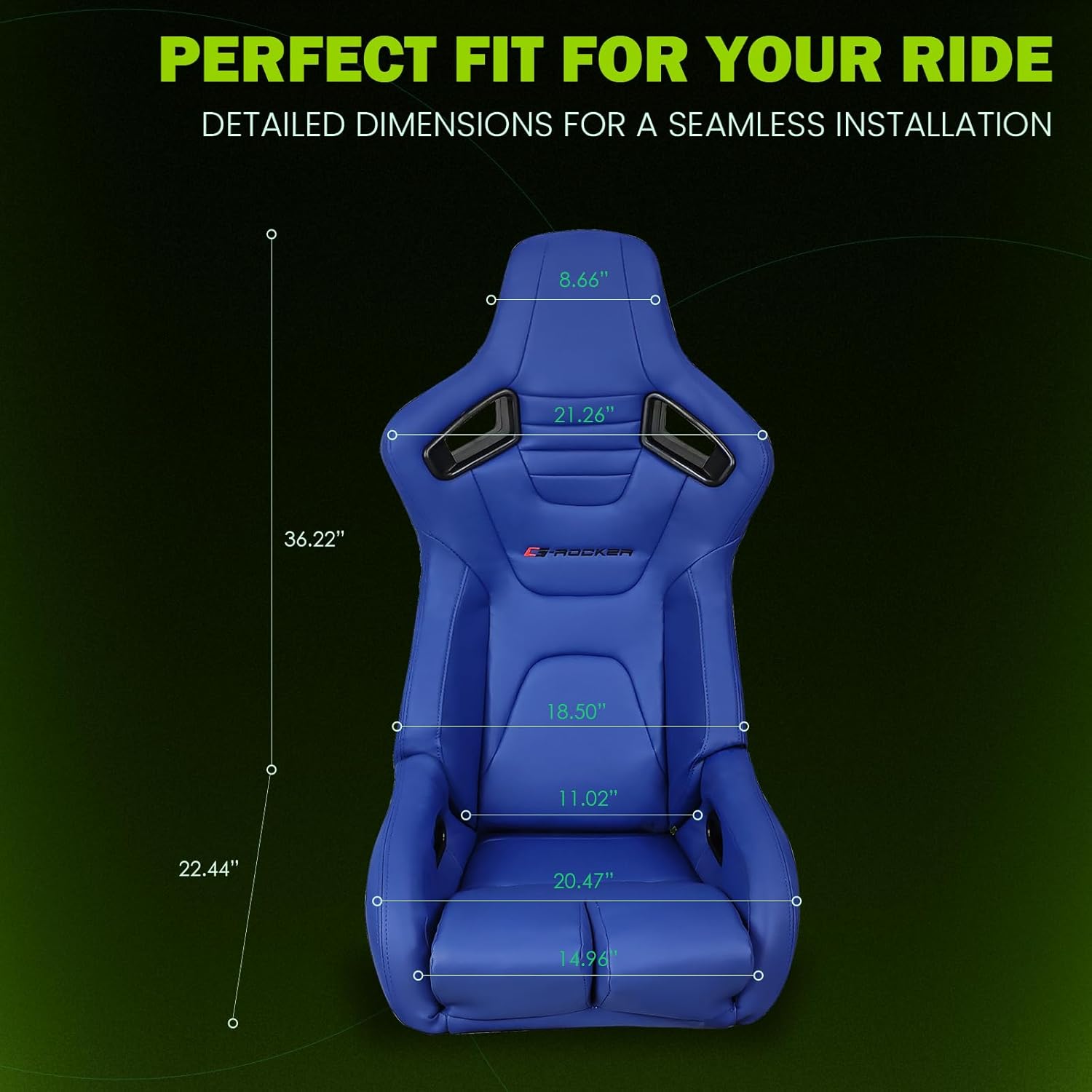 Universal Racing Seat with Dual Sliders, PU Leather Front & Carbon Leather Back Reclinable Bucket Seat, Driver Side-Blue w/LOGO