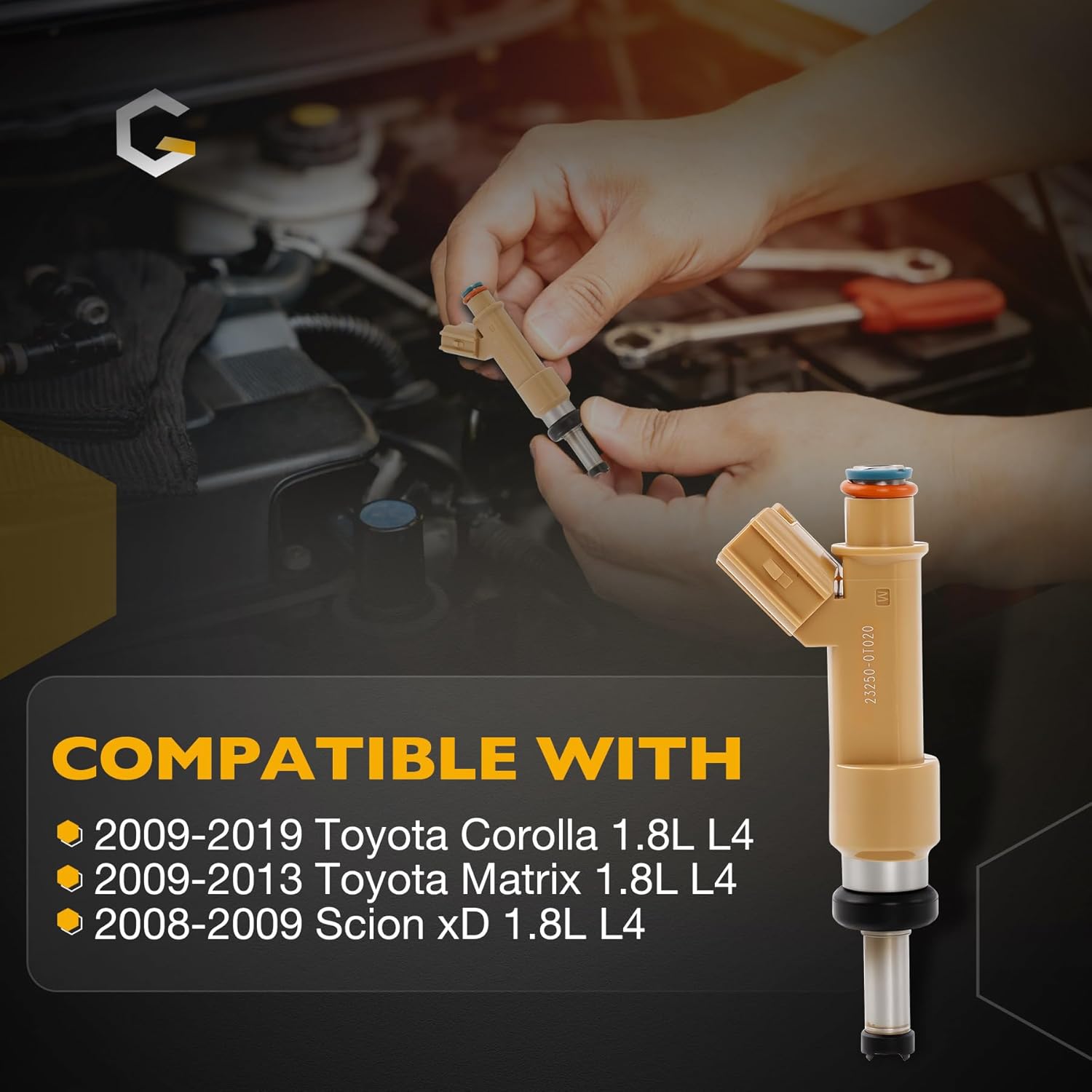 Gledewen Fuel Injectors 23250-0T020 12 Holes Compatible with 2009-2019 Toyota Corolla, 2009-2013 Toyota Matrix, 2008-2009 Scion xD 1.8L Replace FJ1068 23209-09140 23209-39145 Set of 4