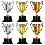 Kids Mini Award Trophy Cups - Pack of 6 Bulk - Plastic Gold Silver Bronze Award Trophies Set for Kids for Party Favors, Props, Rewards, Winning Prizes, Competitions