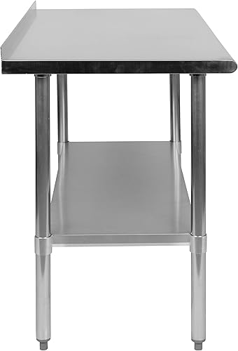 Miniatura 6 de EMMA + OLIVER Mesa de trabajo y preparación de cocina de calibre 18 de acero inoxidable con protector contra salpicaduras y estante, NSF - 48