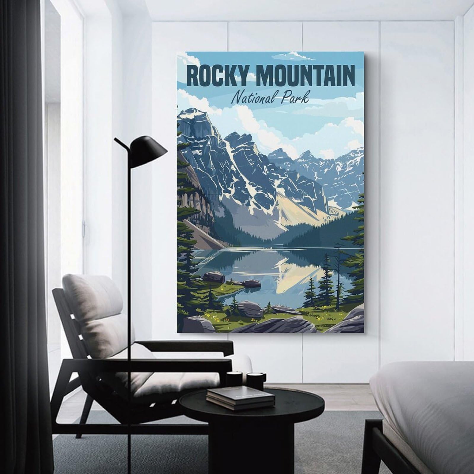 Junmoney Rocky Mountain Park Wall Art Print, 24x36inch(60x90cm), for Study, Office Or Focused Interiors, Home Office Artwork with Decorative Appeal