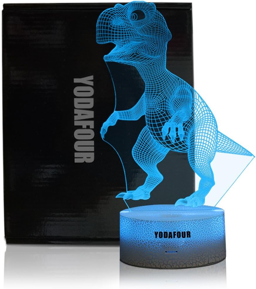 Dinosaur 3D LED Illusion Night Light Lamp for Boys Children Teens, Birthday Easter Anniversary Party Gift, Table Desk Night Light for Nursery Room Dinosaur Lovers Bedroom Theme Decoration by YODAFOUR