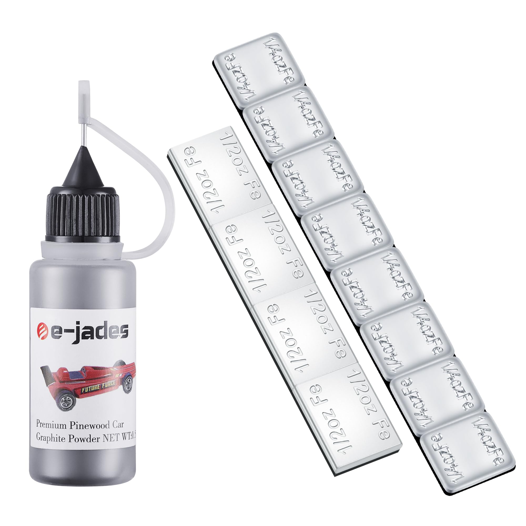 Pinewood Car Weights Kit-Pinewood Car Weights&Graphite Powder-4OZ 12 Pieces 2 Sizes Derby Weights-0.5OZ Graphite Lubricant for Derby car Pine Derby Car Wheels Axles Speed