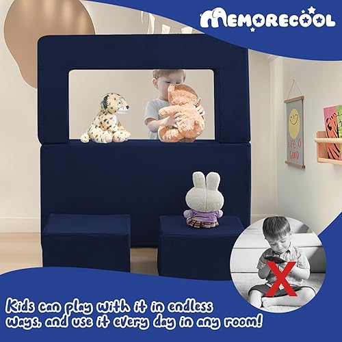 Miniatura 179 de MeMoreCool Sofá modular para niños, sofá convertible suave para niños, silla de espuma de felpa plegable gris para diversión en la sala de juegos de