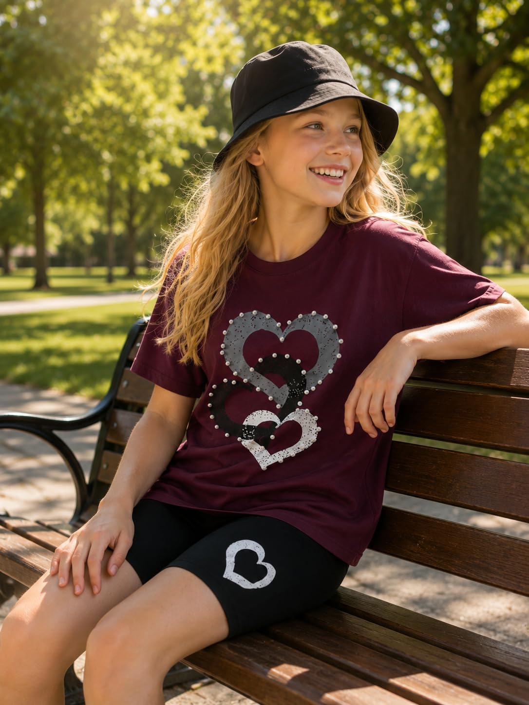 9-16Y Tween Girl Clothes 2 Piece Short Sleeve Heart Print Top and Shorts Teen Girl Summer Outfits Short Set