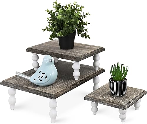 Miniatura 38 de Ikee Design Juego de 3 piezas de soporte elevador de madera, soporte elevador de madera para cupcakes y postres para joyas, monitor, apilable