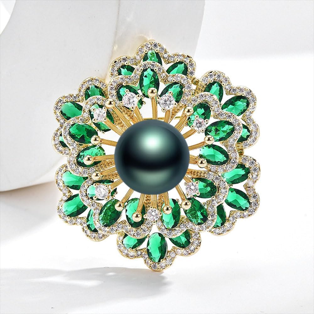 Black Tahiti Pearl Brooch Broches Jewelry For Women Fashion Christmas Gifts Wife Mom Girlfriend, Anniversary Birthday Fine Jewelry Gifts for Her NO11355