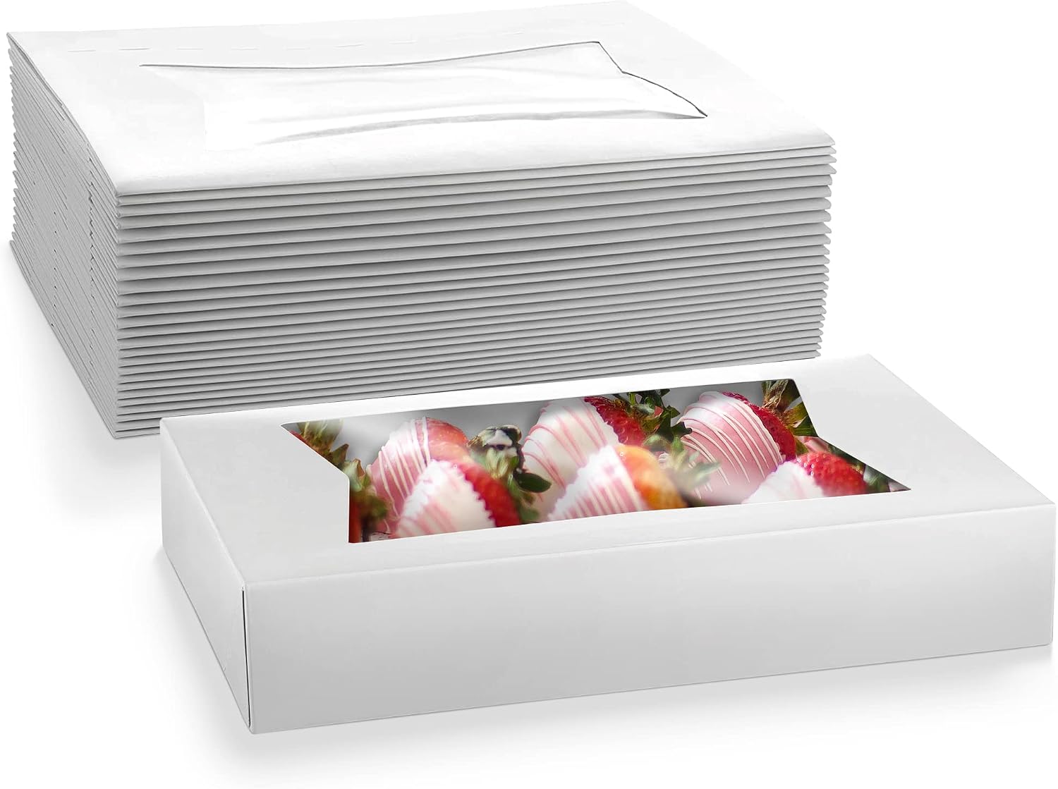 MT Products White Treat Boxes - Size of 12" x 8" x 2.25" - (25 Pieces) Bakery Boxes with Window - Keep Donuts, Cookies, and Muffins Safe - Made in the USA