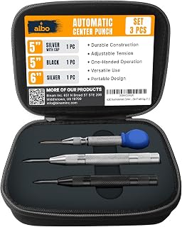 ALBO 3 Pcs Automatic Center Punch Set, Black & Silver, Storage Box | Spring-Loaded Action Makes Precise Starting Marks and Helps Keep Drill Bits from Slipping, No Hammer Needed