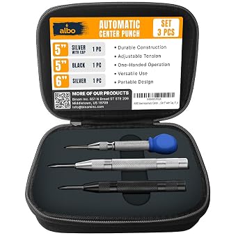ALBO 3 Pcs Automatic Center Punch Set, Black & Silver, Storage Box
