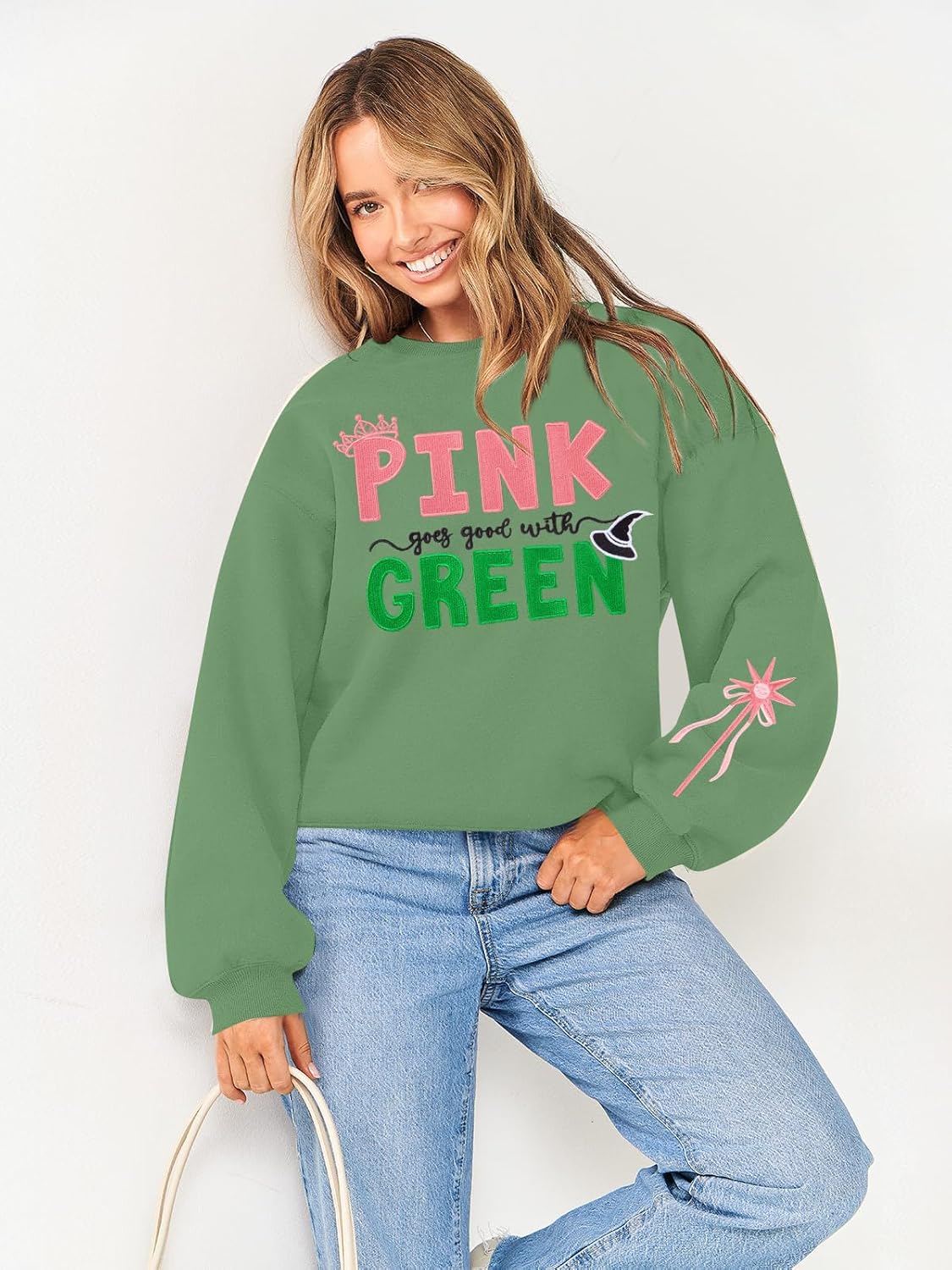 Pink Goes Good With Green Embroidery Sweatshirts Woman Musical Movie Shirts Casual Long Sleeve Pullover Tops - Image 4