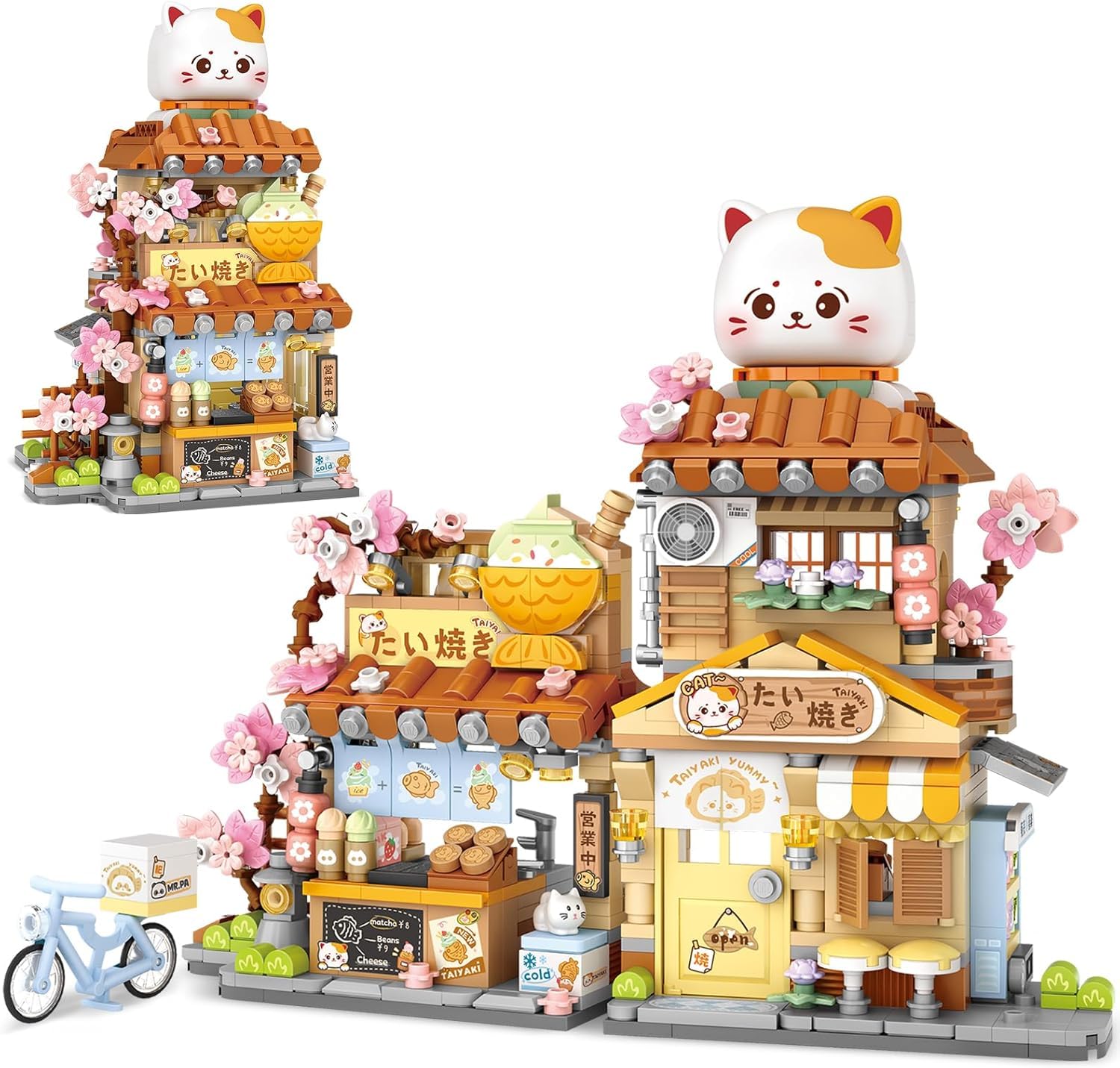 SKY LINE OCEAN Japanese Street View Taiyaki Shop Mini Building Blocks Set, 923+ PCS Cute Cat Food Shop Architecture Model Kit, Creative MOC Construction Toy for Girls Boys Kids Adults-image-29