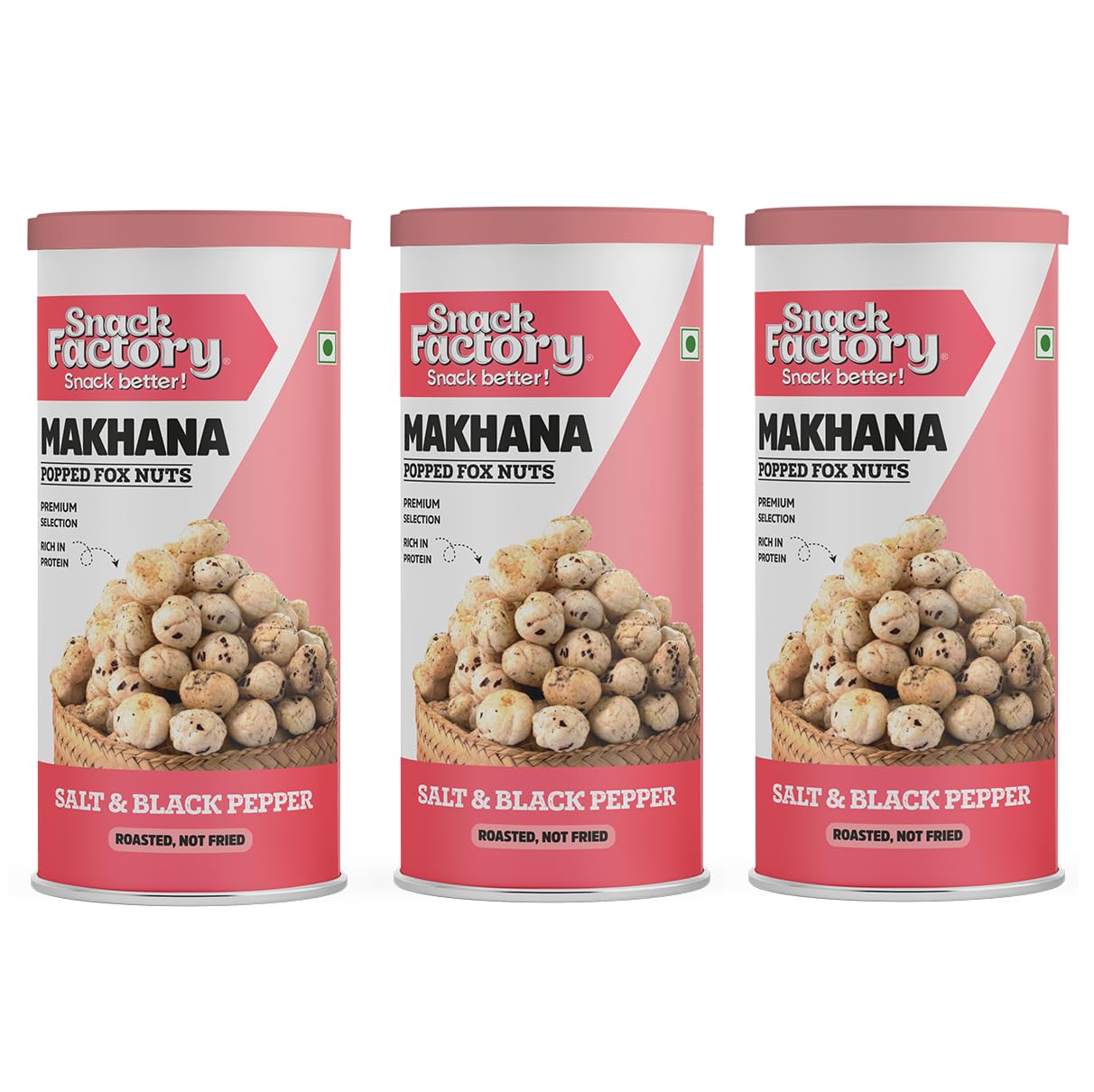 Snack Factory Makhana (Salt & Black Pepper, Pack of 3, 80gm each) | Roasted Makhana for Healthy Snacking | No Preservatives | Flavored Makhana - Perfect for guilt-free snacking! (B0CWNT7SXL) Amazon Price History, Amazon Price Tracker