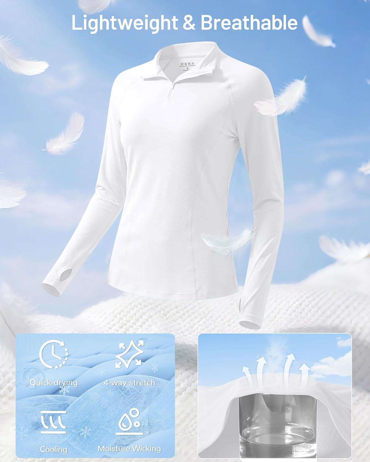 Runhit Women's UPF 50+ Sun Protection Long Sleeve Shirts 1/4 Zip Golf Athletic Quick Dry Workout Hiking Quarter Zip Pullover
