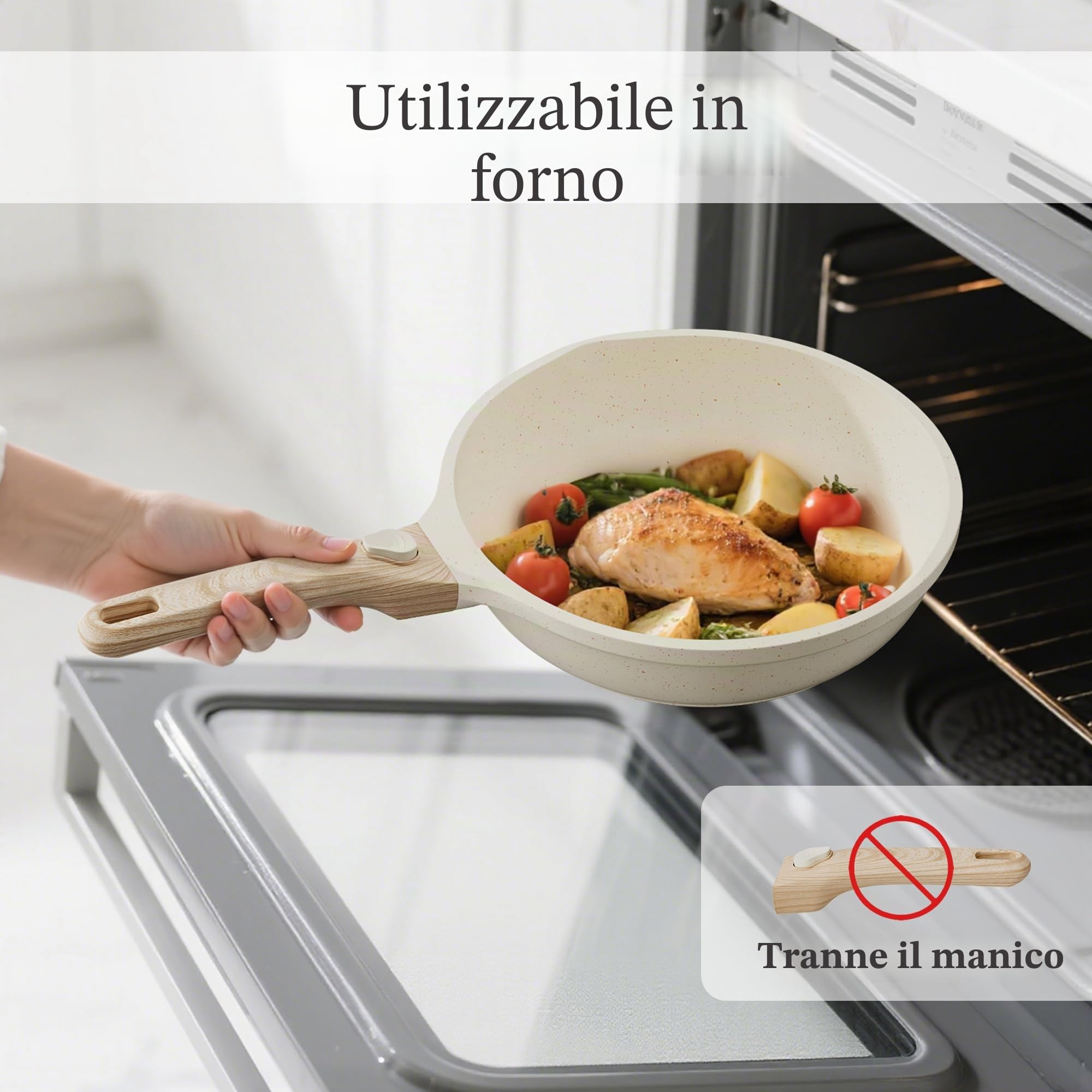 RIOVARM Induzione Set di padelle con manici staccabili, Antiaderente Padelle universali con coperchi 20 cm 24 cm 28 cm, Granito Padella per omelette, Set di pentole Adatto per forno e lavastoviglie