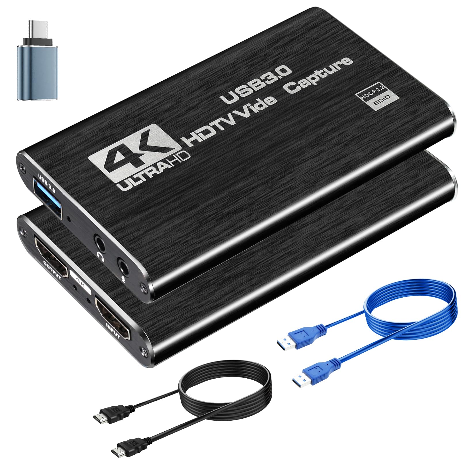 Scheda di Acquisizione Video 4K HDMI USB 3.0-1080p 60fps/2k 30fps Loop-Through - Compatibile PS5, Xbox Series X/S, PC, OBS - Per Streaming & Gaming Nero