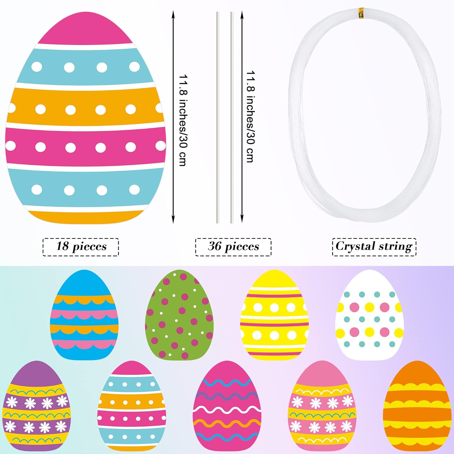 Fovths 18 Pieces Easter Colorful Eggs Yard Signs Two-sided Waterproof Eggs Lawn Yard Sign with Stakes Outdoor Lawn Signs Decor for Easter Party Favor