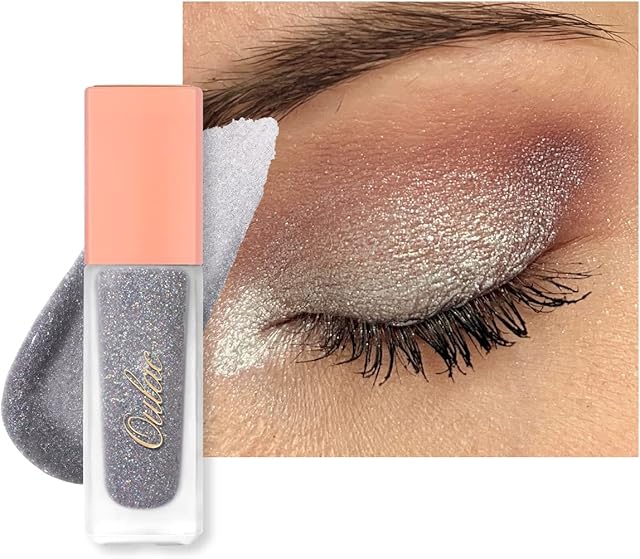 Oulac Liquid Glitter Eyeshadow  Silver Sparkly Eyeshadow Liquid Eyeliner Glitter Gel Eyeshadow with Fine Sparkle, Crease Resistant, Non-Greasy, Vegan, Cruelty-Free, 5.4g, Silver Lining (01)