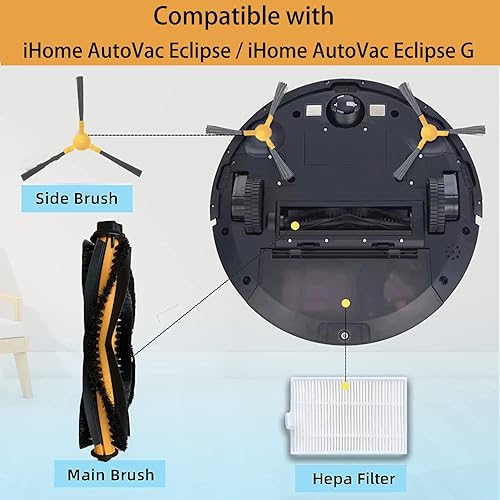 Miniatura 5 de Piezas de repuesto para iHome AutoVac Eclipse/Eclipse G Robot Accesorios de repuesto para aspiradora, 1 cepillo de rodillo principal, 4 cepillos