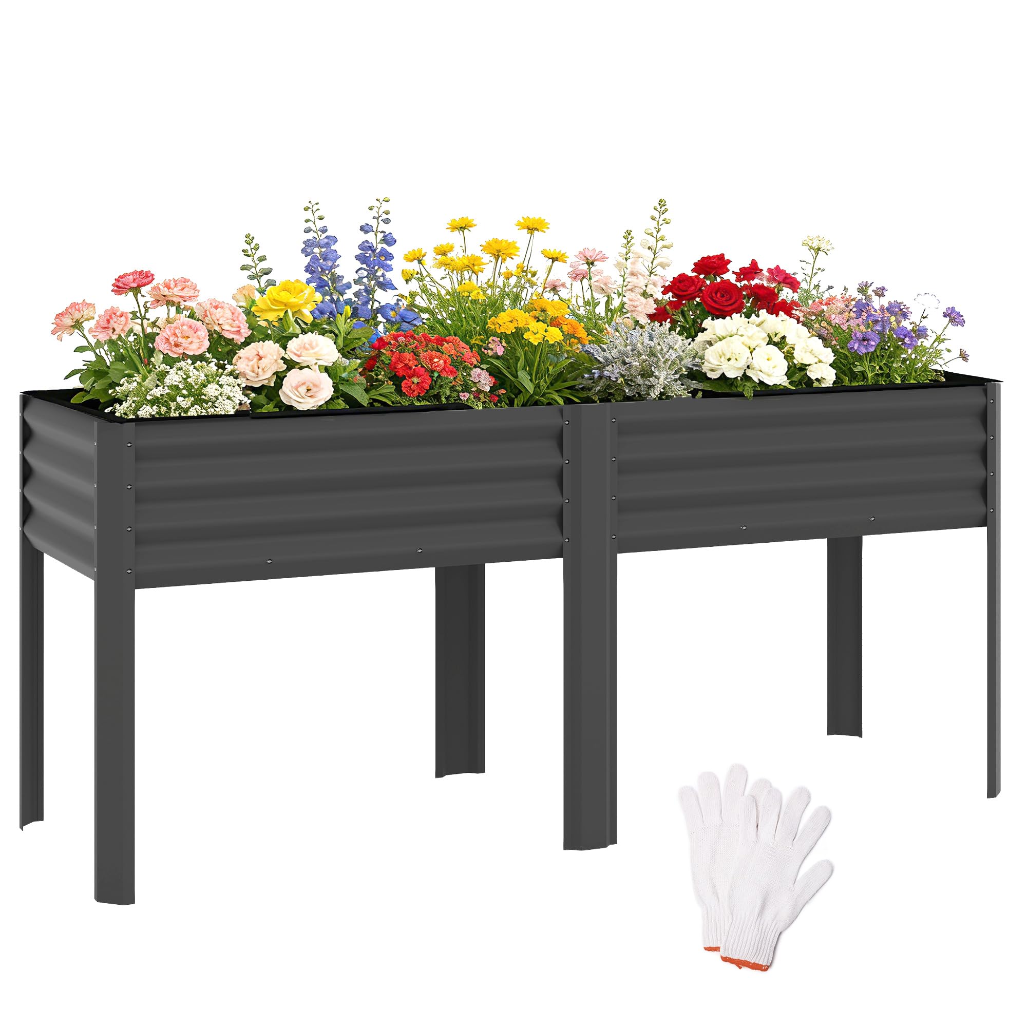 Outsunny Potager sur Pieds en Métal Jardinière 180 x 55 x 80 cm Gris Foncé