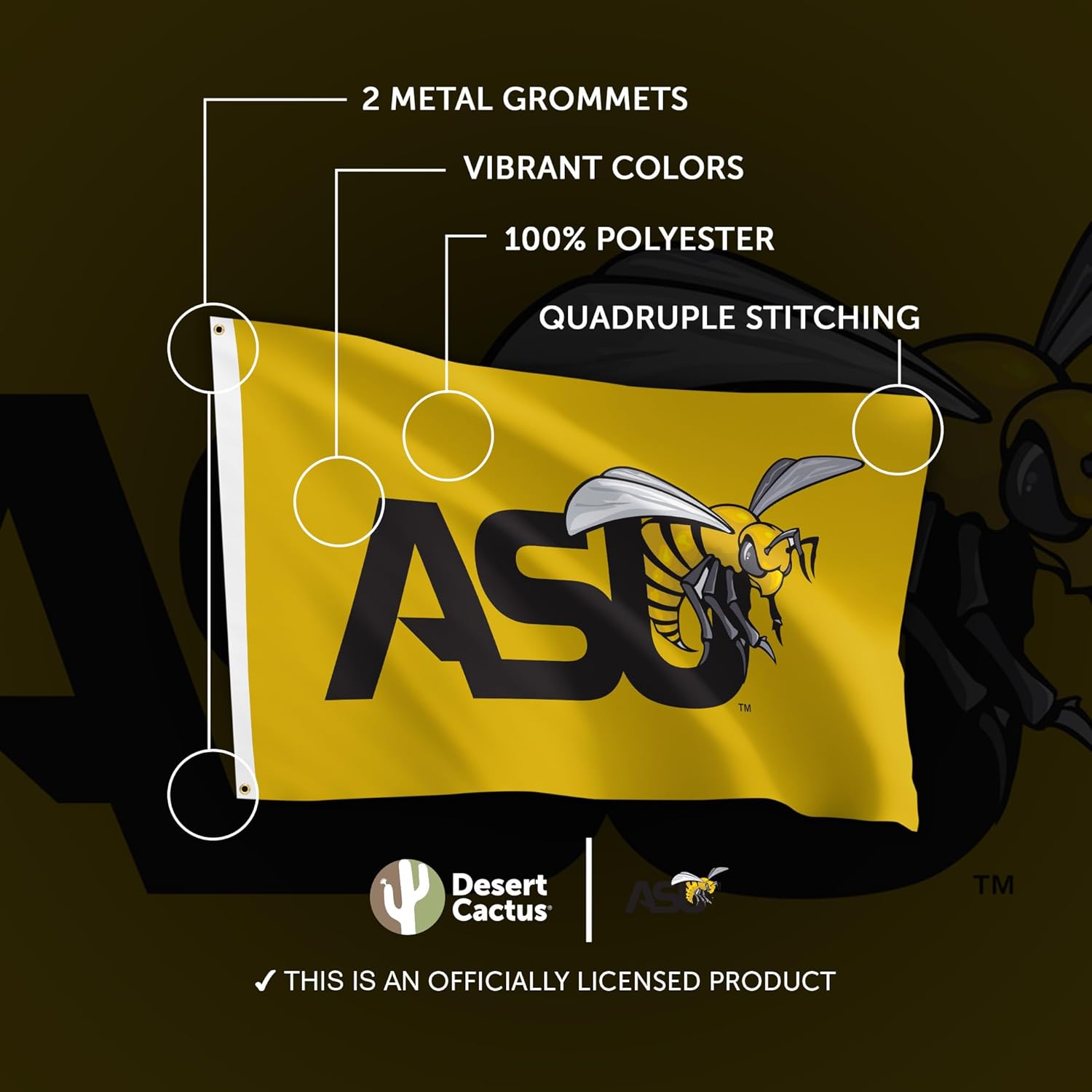Desert Cactus Alabama State University ASU Flag - 3 x 5 Feet Hornets Banner, Indoor/Outdoor Durable Fabric, 100% Polyester Design (Style 1a) - Image 4