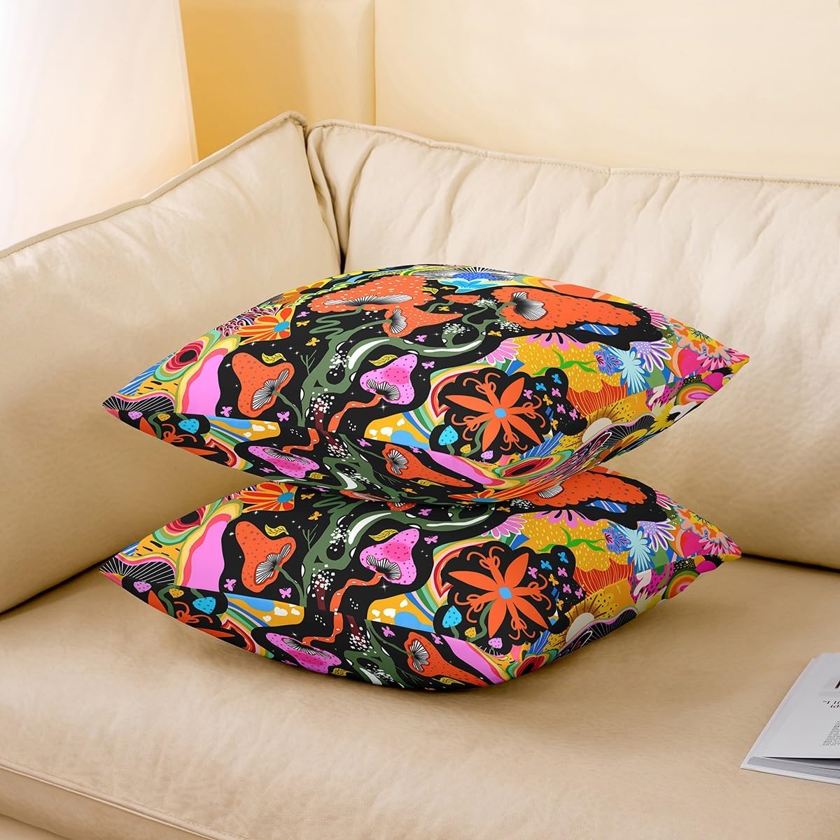 Feelyou Eye Mushroom Decorative Throw Pillowcases Mushrooms Print Throw Pillow Covers 22"x22" Set of 2 for Kawaii Fungus Wild Mushroom Stuff Colorful Pillow Cases Cushion Covers Cushion Cases