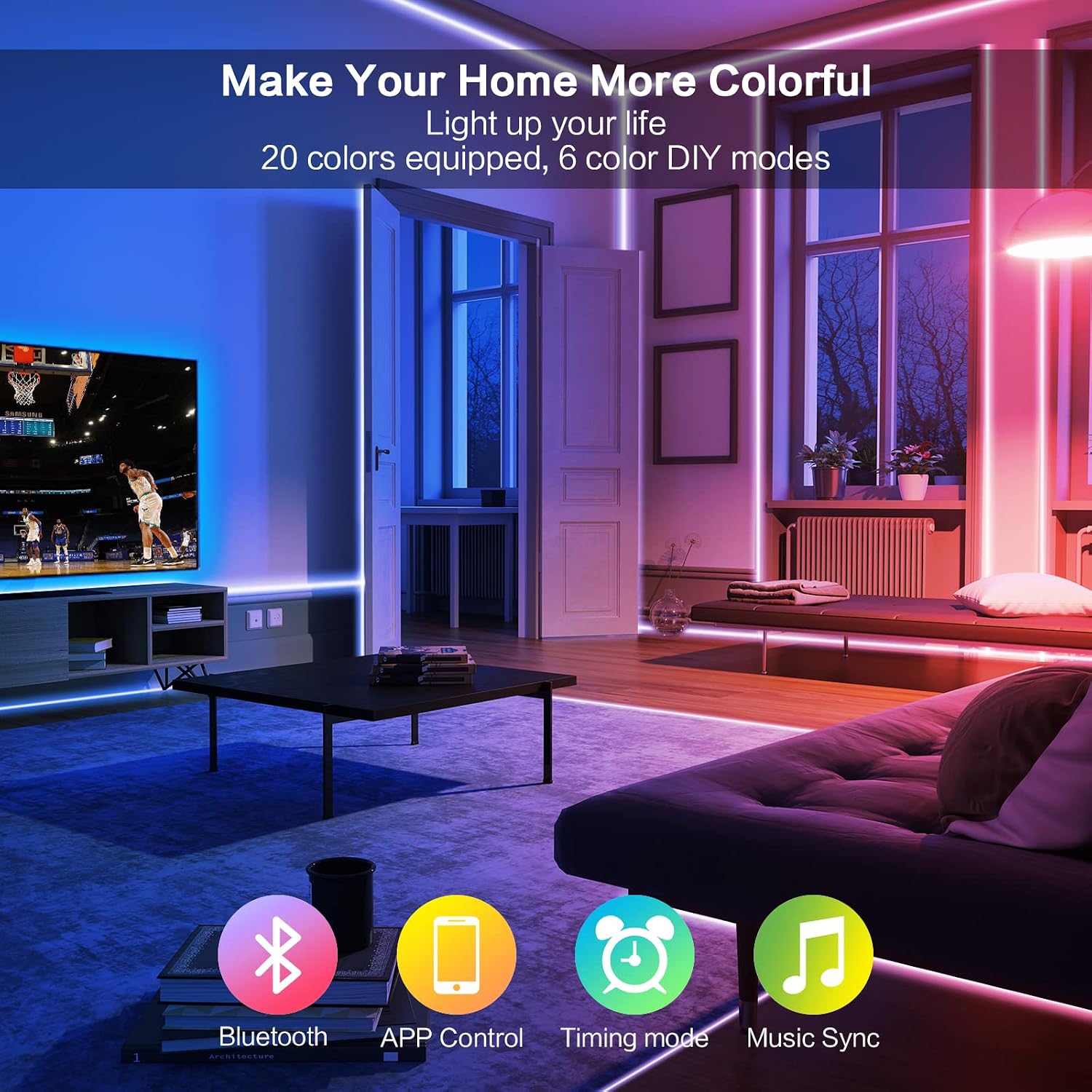 Jadisi 200ft Led Lights for Bedroom, Smart Led Strip Lights with App Control and IR Remote, Music Sync 5050 RGB Led Light Strip for Home Decoration