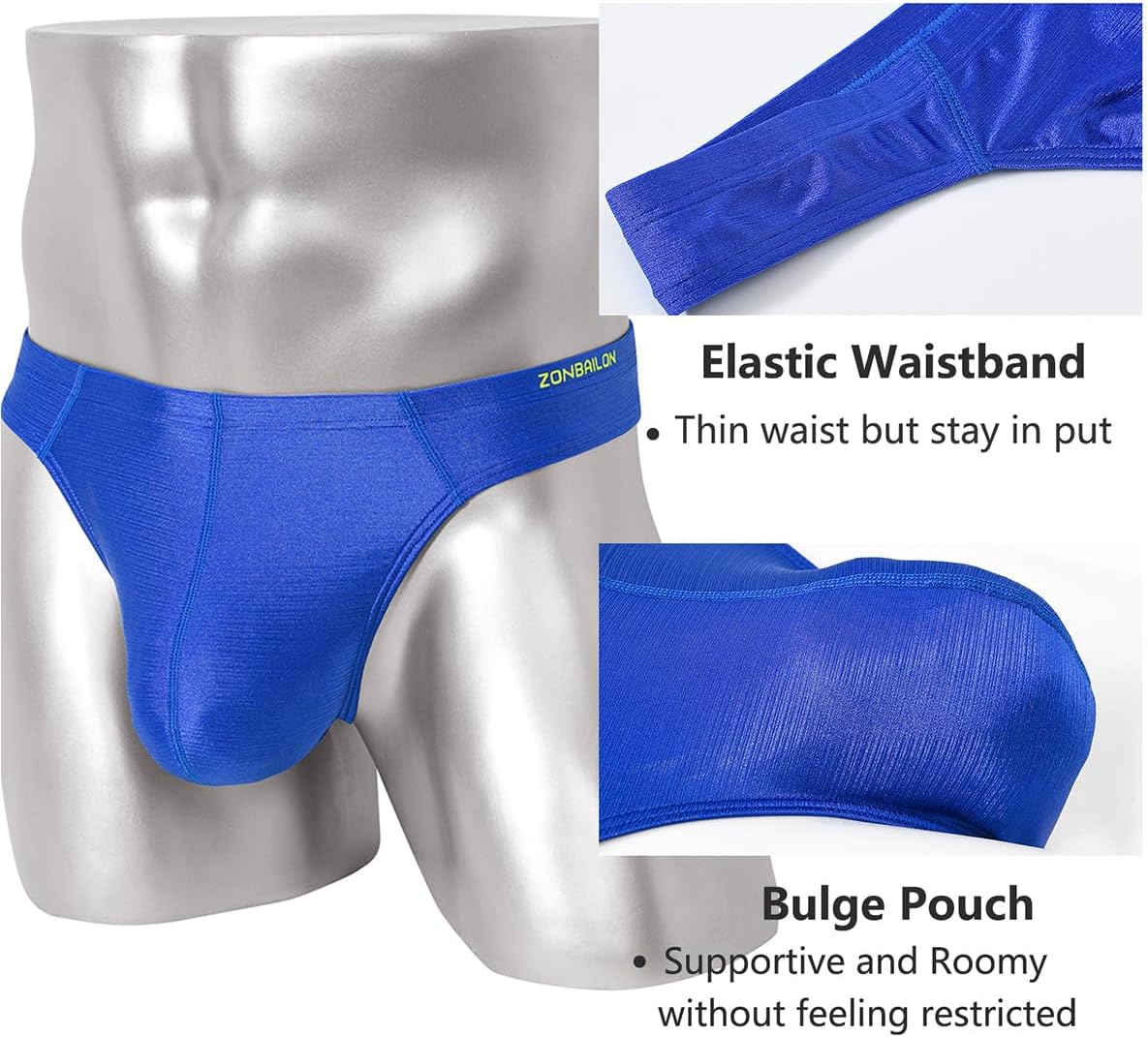 ZONBAILON Mens Thong Breathable Silk Pouch Underwear Sexy Male G-Strings Thong Set Athletic - Image 4